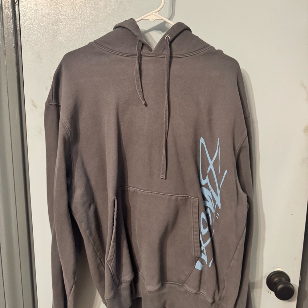 Stussy Charcoal Hoodie with Light Blue Logo